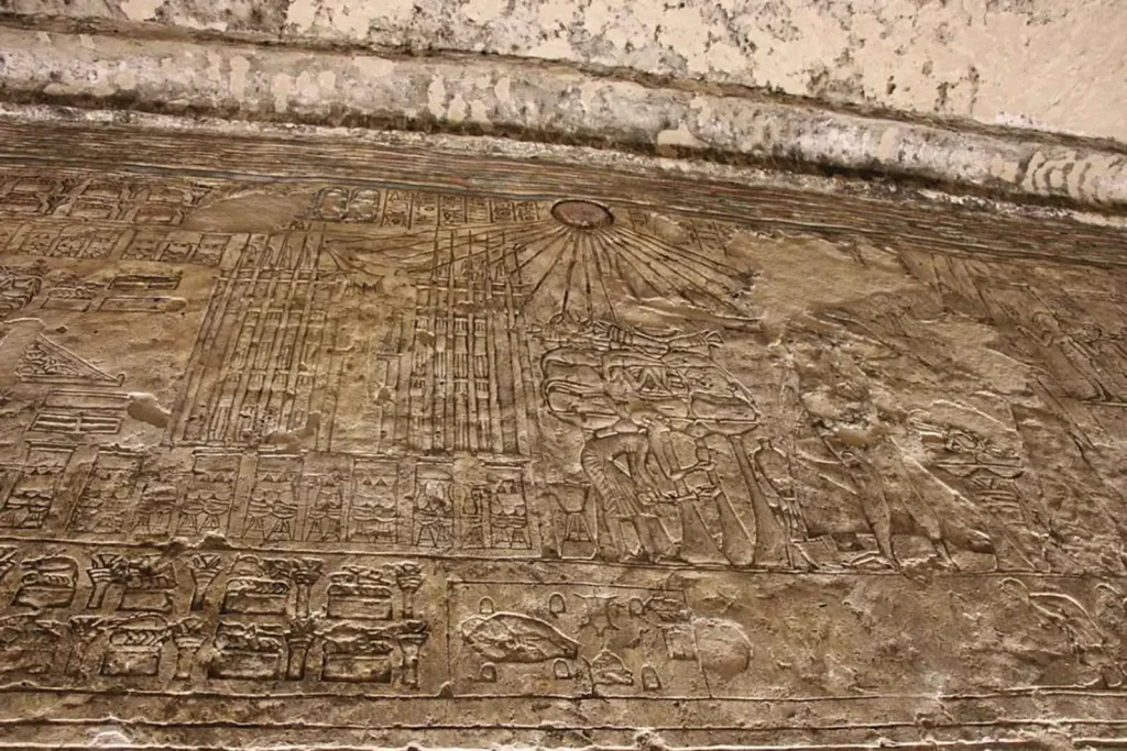 Ancient Egyptian hieroglyphics temple wall carvings